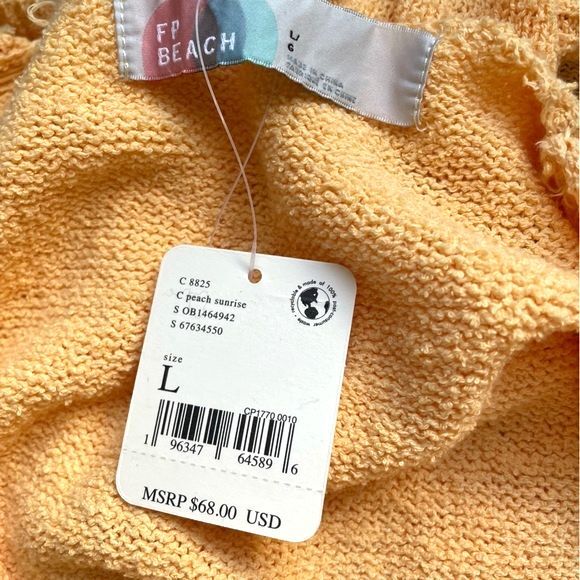 NWT Free People Faux Wrap Mini Sweater Dress Peach Sunrise Womens Size Large NEW - Picture 13 of 16